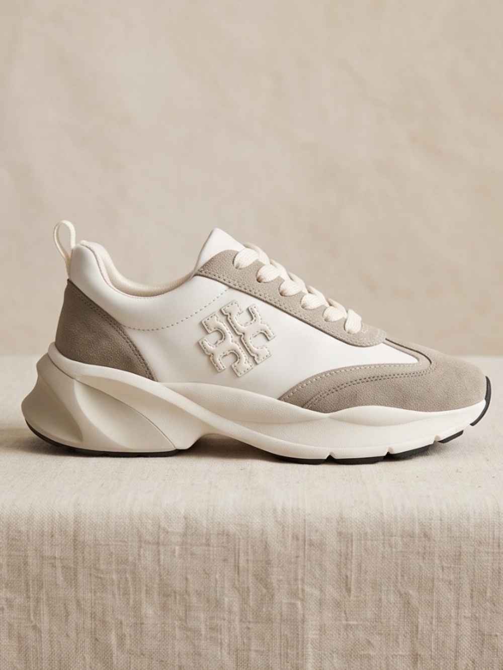 Tory Burch Cream & Taupe Chunky Lace-Up Sneaker